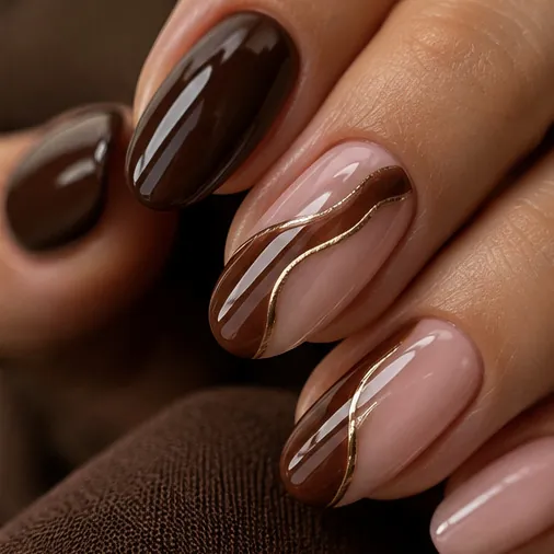 Uñas en tono chocolate, trabajo de manicura de NACAR en Majadahonda